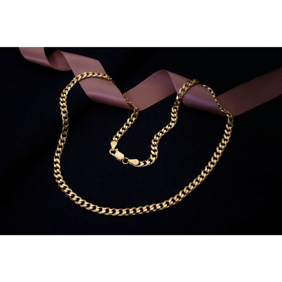 Mens Gold CURB Chain Italy, 18K Gold Plated High Quality Curb Chain 20 inches - Picture 2 of 4